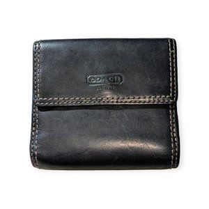 Black Smooth Leather French Purse Wallet Turn Lock Bi-Fold 🎉